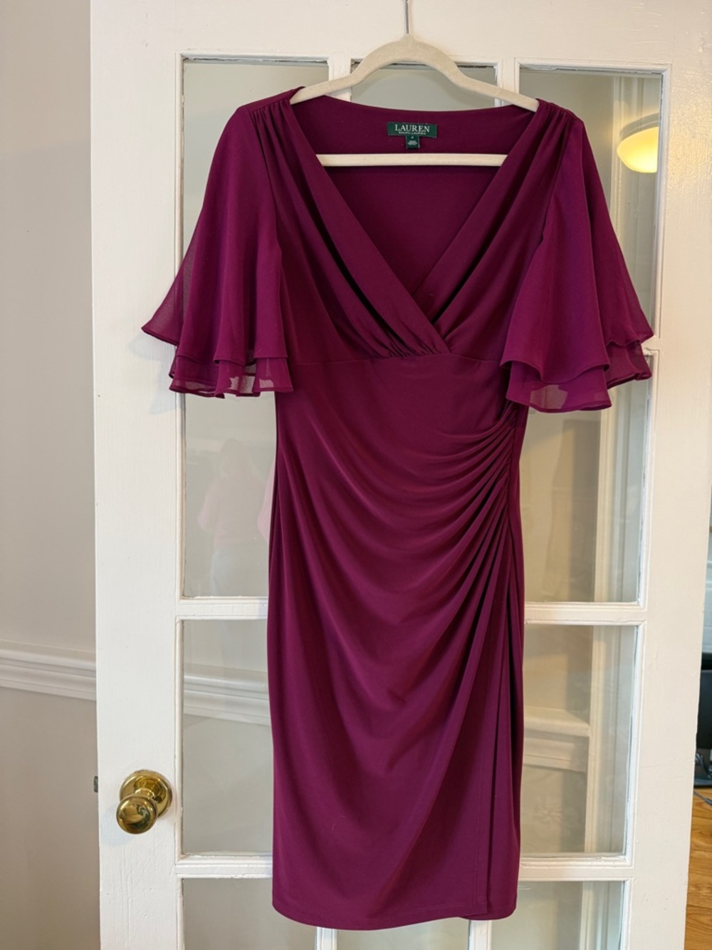 Lauren Ralph Lauren Plum V-Neck Flutter Sleeve Cocktail Dress